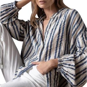 Free People Set Sail Button Down Slouchy Blouse XS